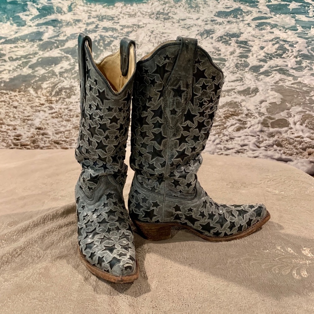 Black and grey Corral boots with star detail!